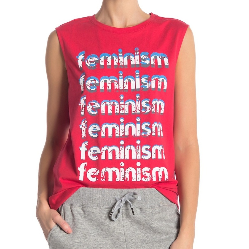 REBECCA MINKOFF Small FEMINISM Muscle TEE Red NEW